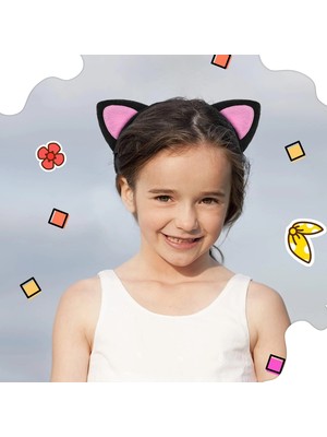 Fantastik Store Sevimli Kedi Kulak Pofuduk Kedi Taç Siyah Içi Pembe Renk 17X15 cm - Lisinya
