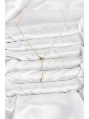 Fantastik Store Pirinç Gold Renk Asansörlü Damla Model Kadın Kolye - Lisinya