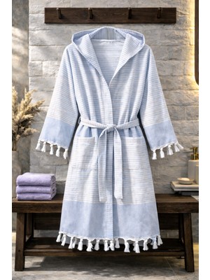 Hig Store %100 Pamuk Dokuma Kapüşonlu Cepli Unisex Pike Bornoz Ultra Yumuşak (M/l/xl) Beden