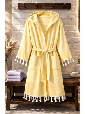 Hig Store %100 Pamuk Dokuma Kapüşonlu Cepli Unisex Pike Bornoz Ultra Yumuşak (M/l/xl) Beden