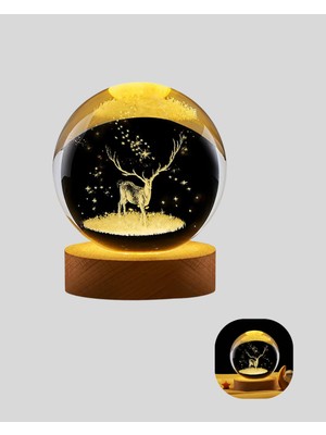 Fantastik Store USB Bağlantılı Geyik Temalı Kristal Küre Premium Masa Gece Lambası - Lisinya