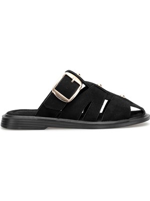 Ayakkabı Fuarı Elit PM183 K282 Kadın Düz Terlik Siyah