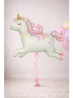 Büyük Pastel Unicorn Folyo Balon 84X96 cm Çocuk Doğum Günü Balonu
