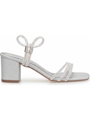 Ayakkabı Fuarı Elit PM309 K647-4 Kadın Taşlı Klasik Topuklu Ayakkabı Gümüş