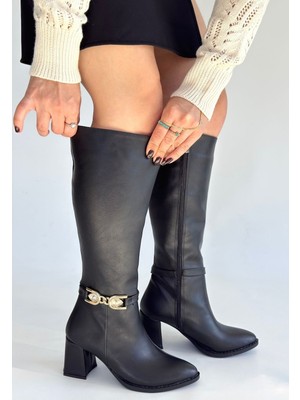 Fantastik Store Mooni Siyah Cilt Topuklu Çizme - Lisinya