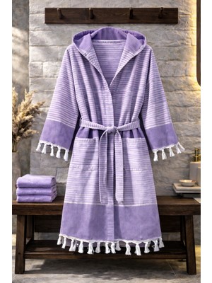 Hig Store %100 Pamuk Dokuma Kapüşonlu Cepli Unisex Pike Bornoz Ultra Yumuşak (M/l/xl) Beden