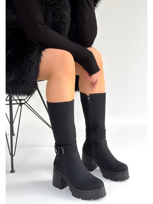 Fantastik Store Moki Siyah Nubuk Topuklu Çizme - Lisinya