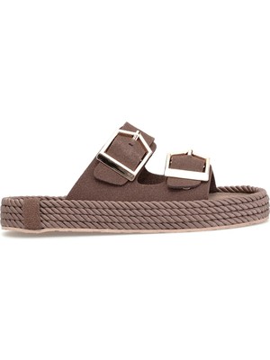 Ayakkabı Fuarı Elit PM46 K01 Kadın Düz Terlik Kahverengi