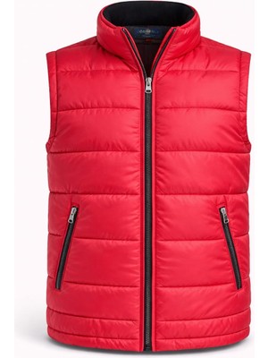 Bluesoil Kırmızı Erkek Şişme Yelek Dik Yaka Fermuarlı Cepli Hafif Dolgulu Günlük Kullanım