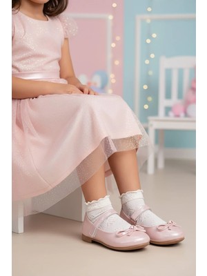 Ayakkabı Fuarı Elit HY-F-4032-26Y Filet Kız Çocuk Babet Pudra