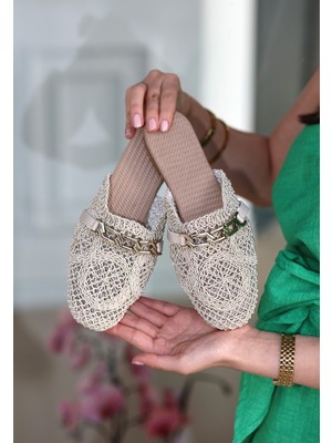 Fantastik Store Emert Bej Örgülü Terlik - Lisinya