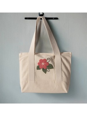 Swita Punch Işlemeli Desenli Keten Omuz Çantası, Plaj Çantası, El Çantası %100 Pamuk 36X29 cm