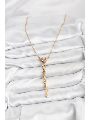 Fantastik Store 316L Çelik Zincir Gold Renk Pembe Kalp Kadın Kolye - Lisinya