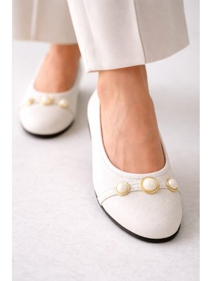 Slipcat Yuvarlak Burun Inci Tokalı Kadın Günlük Ofis Babet Ayakkabı