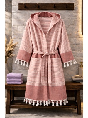 Hig Store %100 Pamuk Dokuma Kapüşonlu Cepli Unisex Pike Bornoz Ultra Yumuşak (M/l/xl) Beden