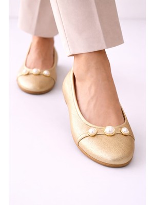 Slipcat Yuvarlak Burun Inci Tokalı Kadın Günlük Ofis Babet Ayakkabı