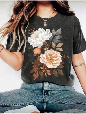 Divin Washed Effect Baskılı Kadın Oversıze T-Shirt