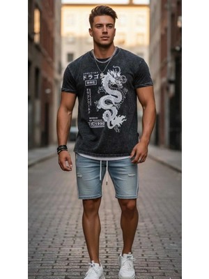 Divin Washed Effect Dragon Erkek Oversize T-Shirt