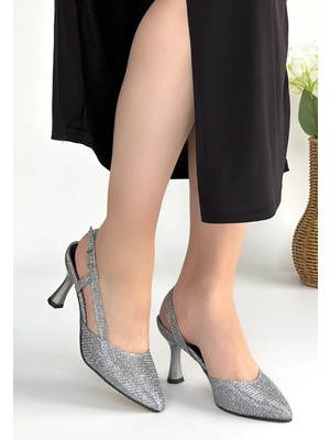 Fantastik Store Joga Gümüş Saten Simli Topuklu Ayakkabı - Lisinya