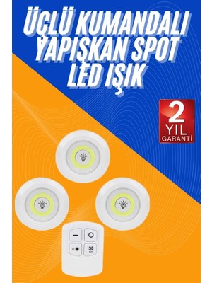 Fantastik Store Dolap Işığı Mutfak Rafı Işığı Uzaktan Kumandalı 3 Lü Spot LED Lamba - Lisinya