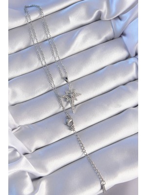 Fantastik Store 316L Çelik Gümüş Renk Zirkon Taşlı Kutup Yıldızı Model Kolye - Lisinya