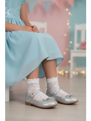 Ayakkabı Fuarı Elit HY-F-4032-26Y Filet Kız Çocuk Babet Gümüş