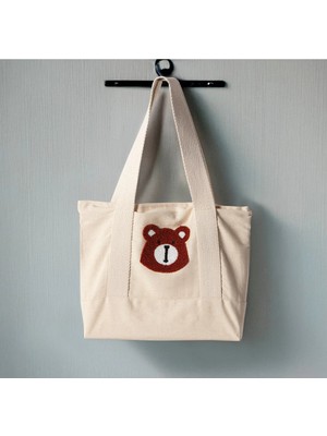 Swita Punch Işlemeli Desenli Keten Omuz Çantası, Plaj Çantası, El Çantası %100 Pamuk 36X29 cm