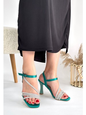 Fantastik Store Gloria Yeşil Saten Topuklu Ayakkabı - Lisinya