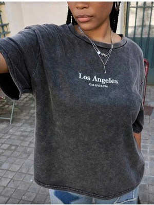 Divin Washed Effect Baskılı Kadın Oversıze T-Shirt