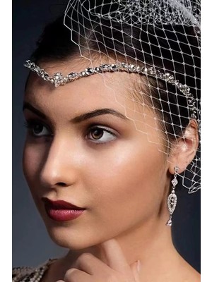 Caş Dekorasyon Gümüş Renk Taş Detaylı Saç Aksesuarı/kına Aksesuarı