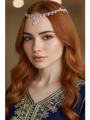 Caş Dekorasyon Gümüş Renk Taşlı Alınlık Kına Aksesuarı