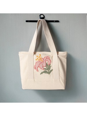 Swita Punch Işlemeli Desenli Keten Omuz Çantası, Plaj Çantası, El Çantası %100 Pamuk 36X29 cm