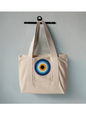 Swita Punch Işlemeli Desenli Keten Omuz Çantası, Plaj Çantası, El Çantası %100 Pamuk 36X29 cm