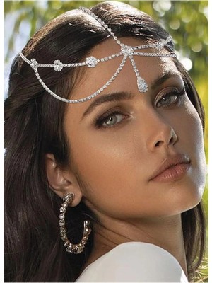 Caş Dekorasyon Gümüş Renk Taşlı Alınlık Kına Aksesuarı