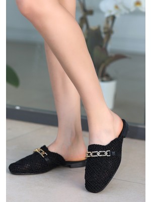 Fantastik Store Emert Siyah Örgülü Terlik - Lisinya