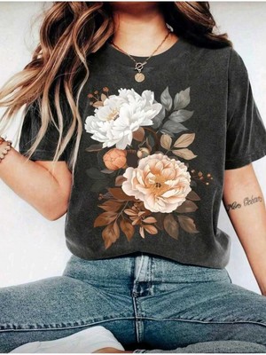 Divin Washed Effect Baskılı Kadın Oversıze T-Shirt