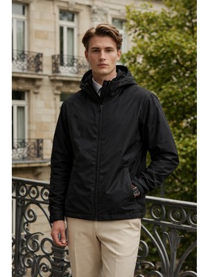 Damga Erkek Günlük Premium Casual Astarlı Siyah Yağmurluk