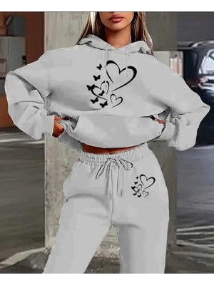 Divin Kadın Baskılı I Oversize Sweatahırt -Eşofman Altı 2li Takım