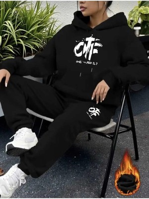 Divin Kadın Baskılı I Oversize Sweatahırt -Eşofman Altı 2li Takım