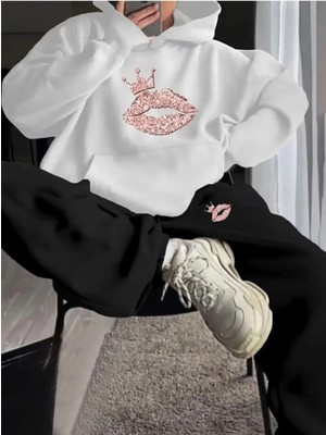 Divin Kadin Baskılı Oversize Sweatahırt -Eşofman Altı 2li Takım