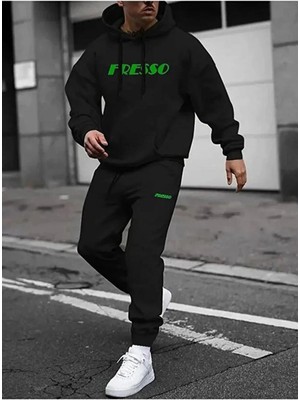Divin Baskılı Oversize Unisex Siyah 2lı Eşofman Takımı