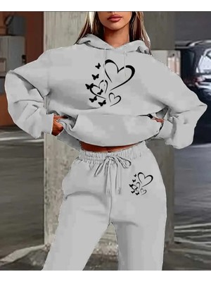 Divin Kadın Baskılı I Oversize Sweatahırt -Eşofman Altı 2li Takım