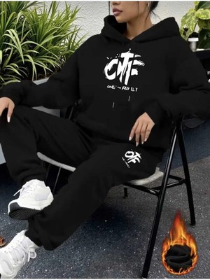 Divin Kadın Baskılı I Oversize Sweatahırt -Eşofman Altı 2li Takım