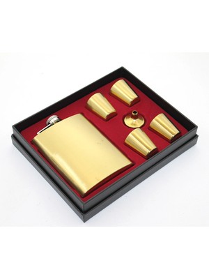 Livenda Paslanmaz Çelik 4 Shot Bardaklı Matara Seti Gold