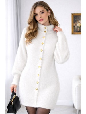 Nirva Butik Angora Kumaş Yumuş Yumuş Düğmeli Hırka