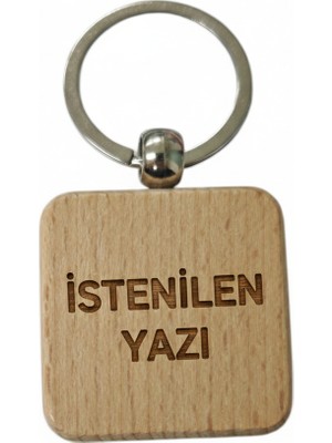 Kişiye Özel Kare Ahşap Anahtarlık – Istenilen Yazı Lazer Gravür Anahtarlık – Özel Tasarım Kişisel Hediye