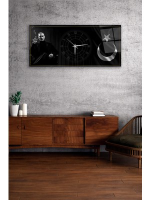 Olinpa Kırılmaz Cam Duvar Saati , Hem Tablo Hem Saat Atatürk ve Ay Yıldız Temalı Ev Ofis Hediyesi