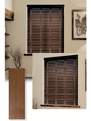 YS Perde Tasarım Wooden Blinds Premium Doğal Ahşap Jaluzi Perde , 50MM Alüminyum Kasalı Yüksek Kaliteli - Ceviz Kurdelalı WOOD/508PWB