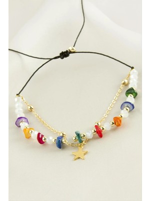 LTG Nova Yıldızı Kırık Doğaltaş Kristal Zincirli Bileklik