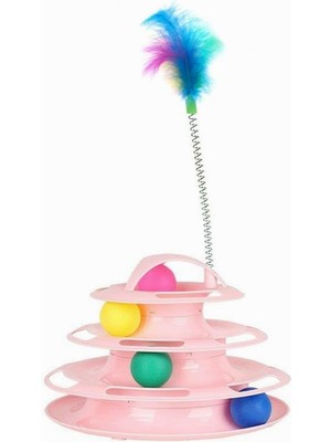 Braventa Collection Tower Of Tracks 4 Katlı Tüylü Yuvarlak Kedi Oyuncağı 24 x 13 cm Pembe